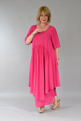 Compleu Atena R114 , bluza si fusta sau pantalon, vascoza, roz