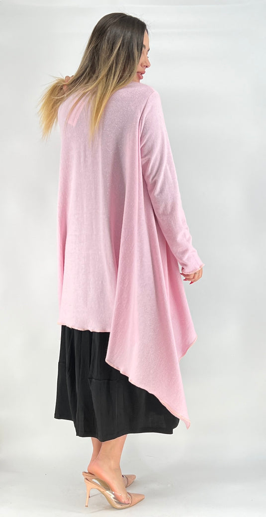 Cardigan C502 tricotaj subtire roz pal