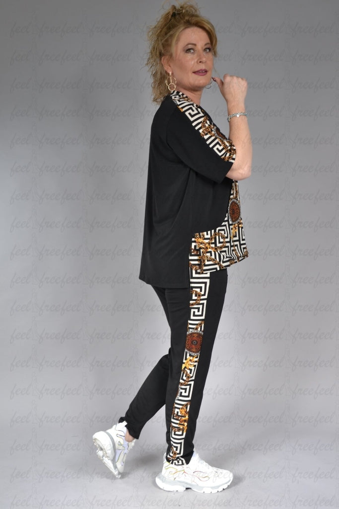 Compleu Casual Lizi T081 Negru Imprimeu Similar Gucci Pant Suits
